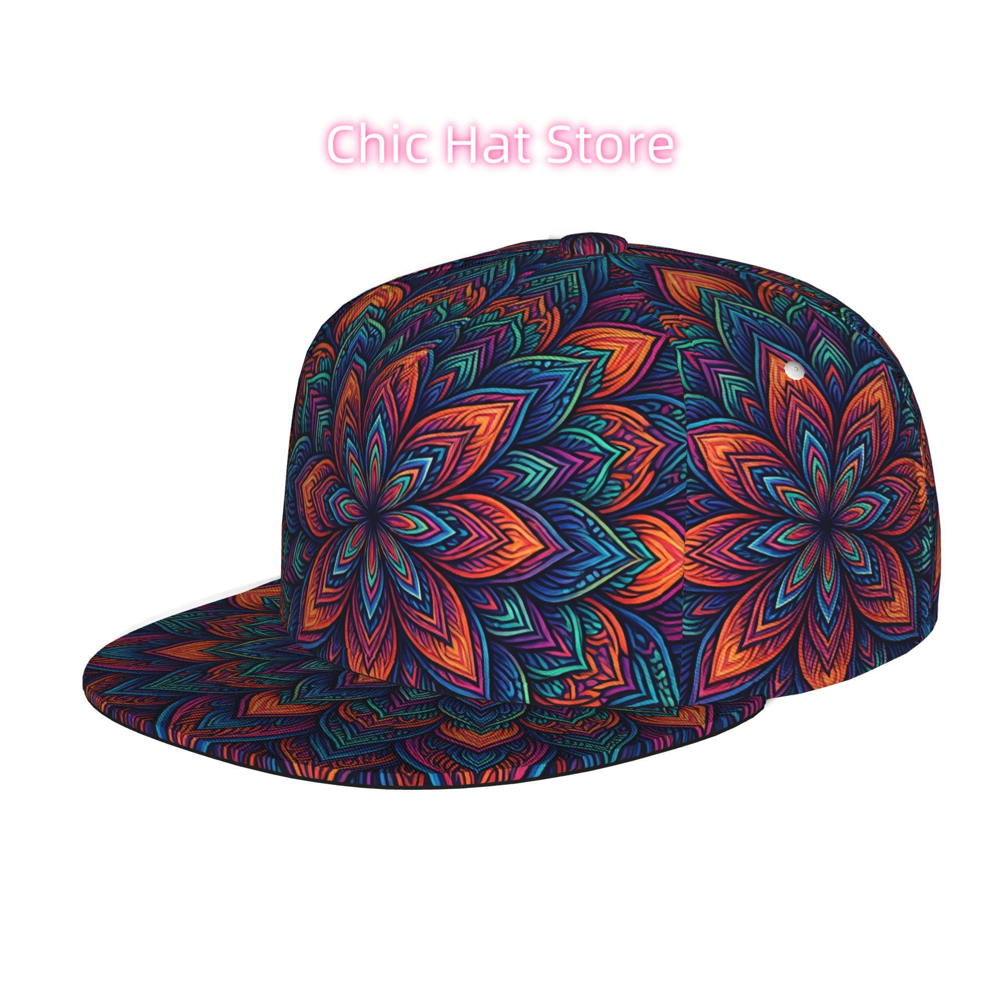 Streetwear Brand Beanie - Lebendiges psychedelisches Mandala, Unisex-Baseballkappe mit Allover-Print