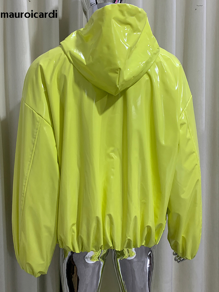 Streetwear Clothing Brands - Mauroicardi Frühling Übergroße Glänzende Lederjacke für