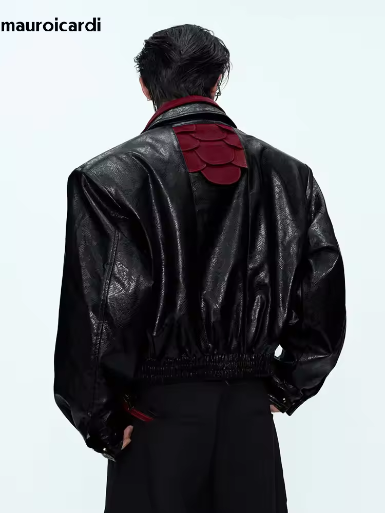 Streetwear Clothing Brands - Mauroicardi Frühling Herbst Patchwork Kurze Schlangenhaut-Print