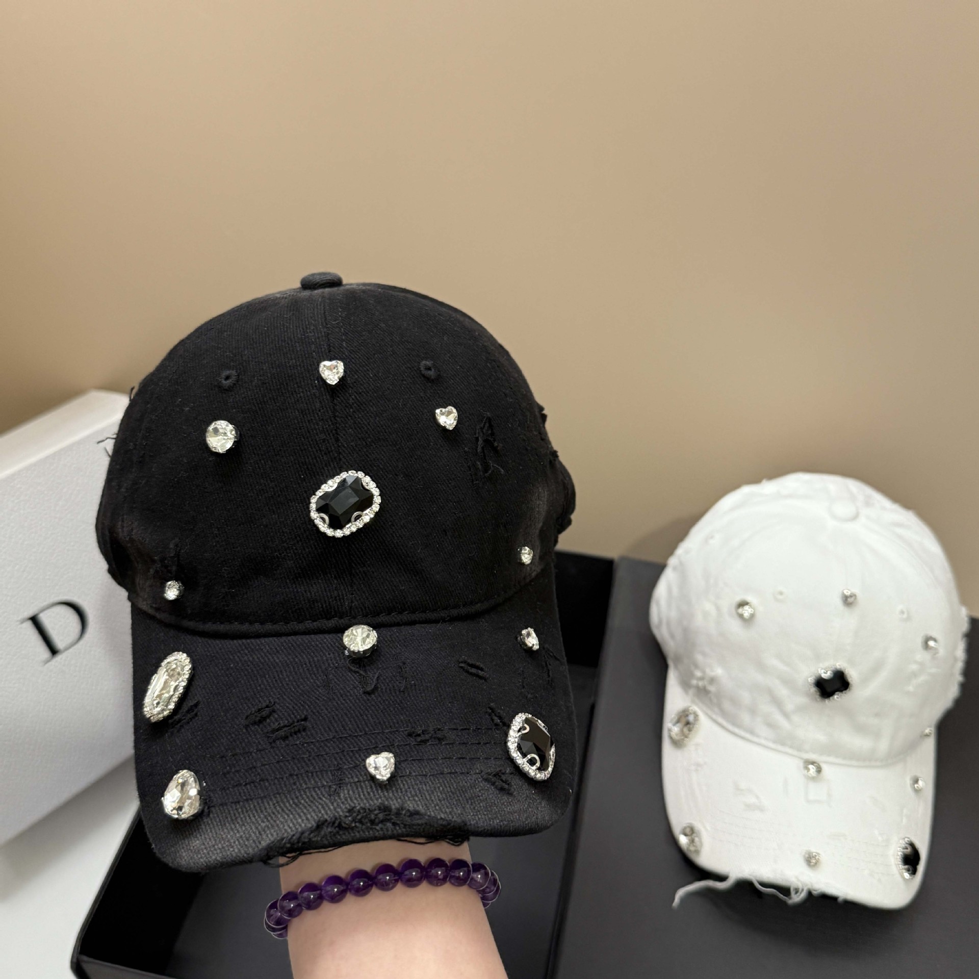 Streetwear Brand Beanie - Luxus Strass Loch Baumwolle Gewaschen Baseball